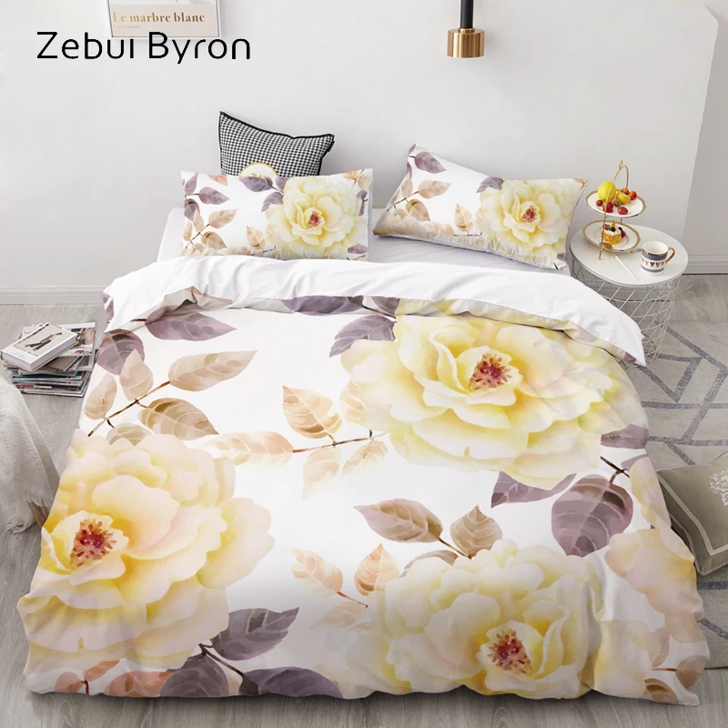 3D HD Print Bedding Set Custom/King/Europe/USA,Duvet Cover Set Queen/King,Quilt/Blanket Cover Set Bedclothes Yellow peony