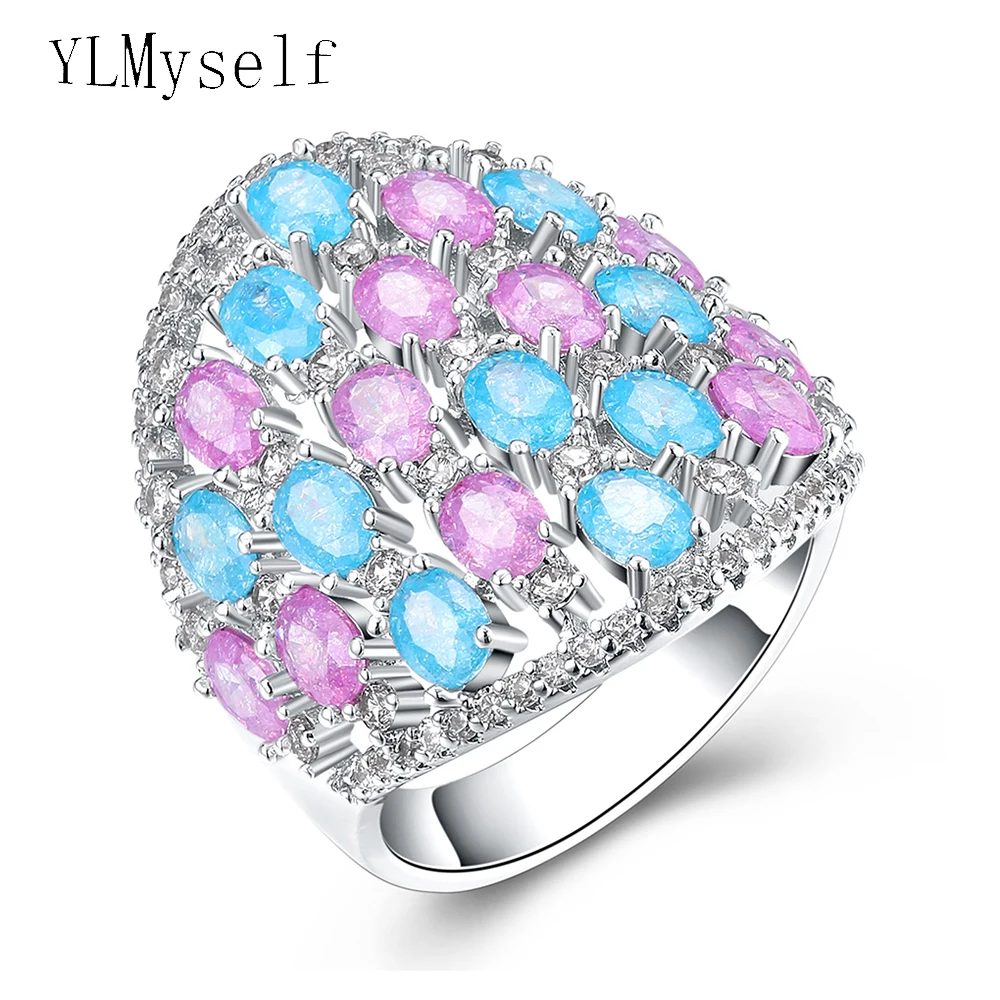 

Very pretty ring luxury trend jewellery high end workmanship colorful Pink Blue oval Crystal female jewelry Big size rings