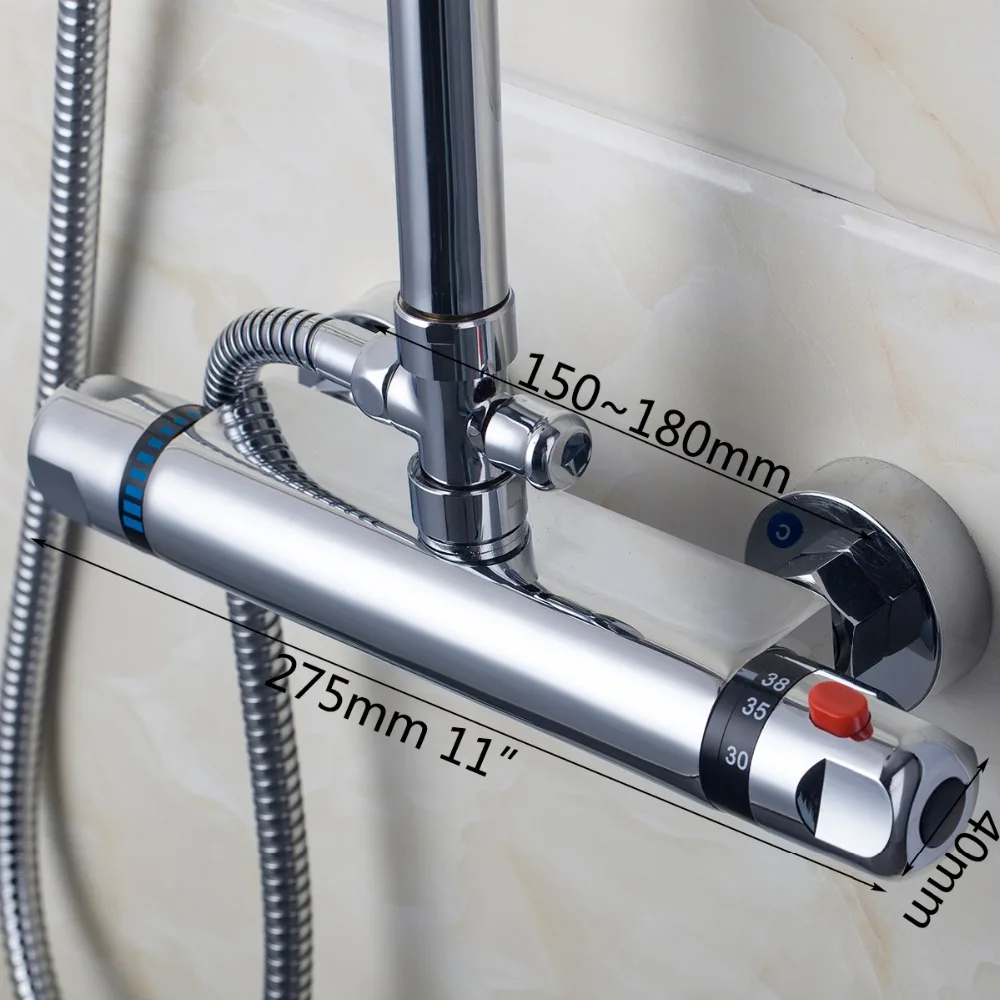 OUBONI Wall Mounted Thermostatic Mixer Taps Chrome Brass torneira da banheira Bathtub Sink Basin Faucet Exposed Shower Faucet