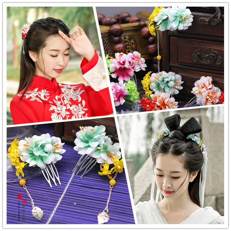 Cloth Flower Aesthetic Bride Hair Accessories with Little Tassel Wedding Hair Combs cos Hanfu Hair Accessories Hair Jewelry