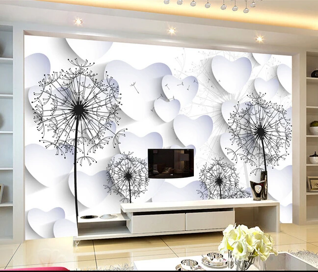 Custom 3D murals, 3D stereo love dandelion, living room sofa TV wall children bedroom wall paper