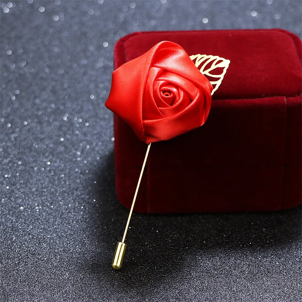 Men \'s suit Flower Brooch Pins Fabric Ribbon Tie Pin 19Colors Solid Flower Brooches for Women Lapel Pin Men Suit Accessories