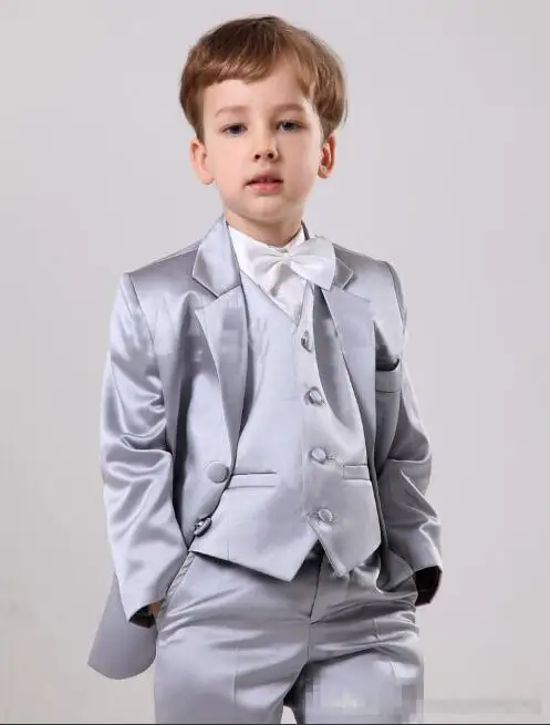 

Elegant Silver Satin Wedding Ring Bearer Suits Boys' Formal Occasion Wedding Suits/Kid Two Button Tuxedos/Boy's Dress