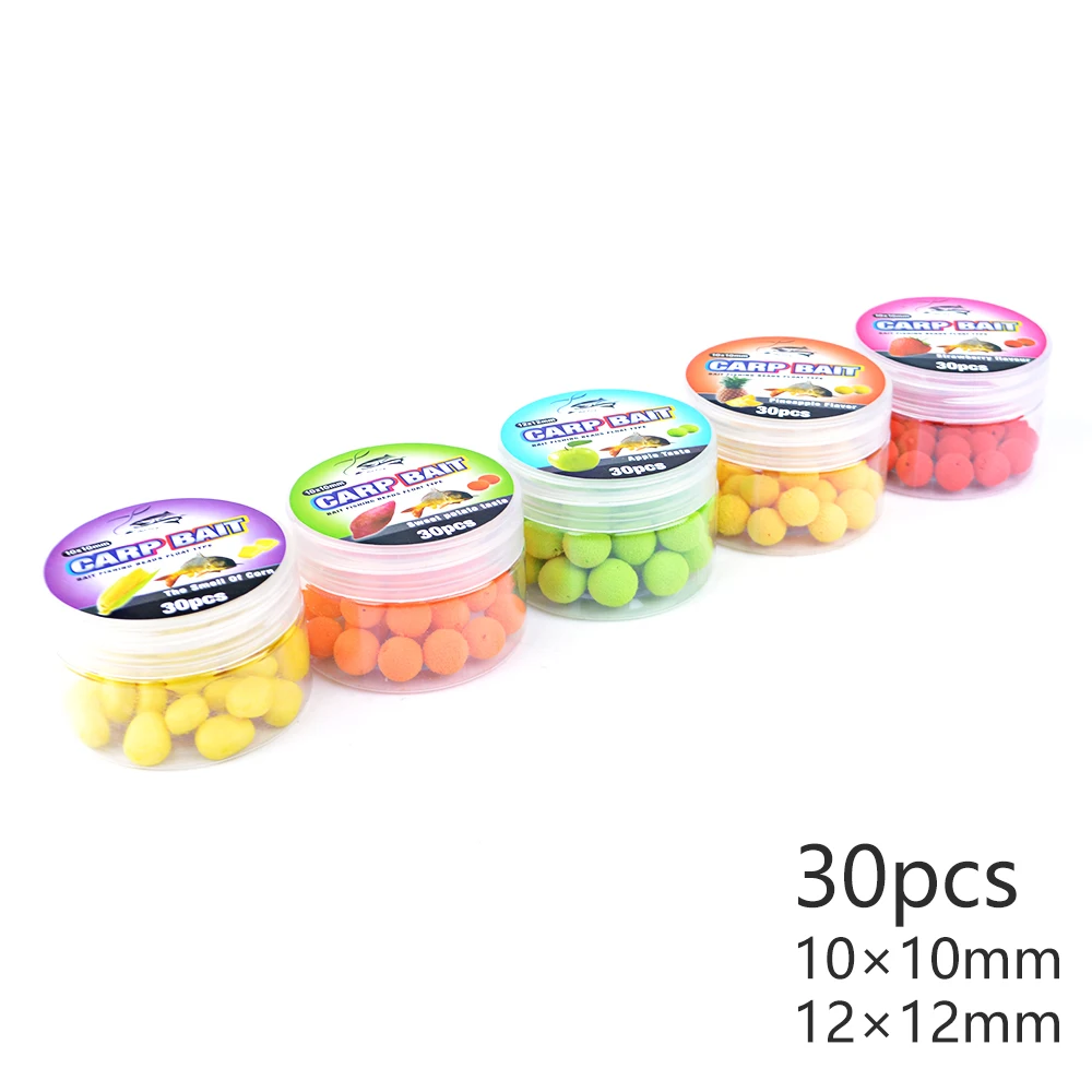 FISH KING 30PCS No Smell Carp Fishing Bead Foam 10mm 12mm Feeder Bait Soft Fishing Hair Rigs Fishing Accseeories