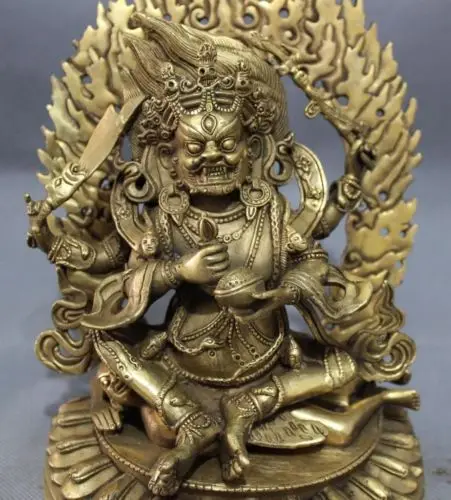 

Arts Crafts Copper 9" Elaborate Tibet Buddhism Brass Vajra 4 Arms Mahakala Buddha Joss Jambhala Statue