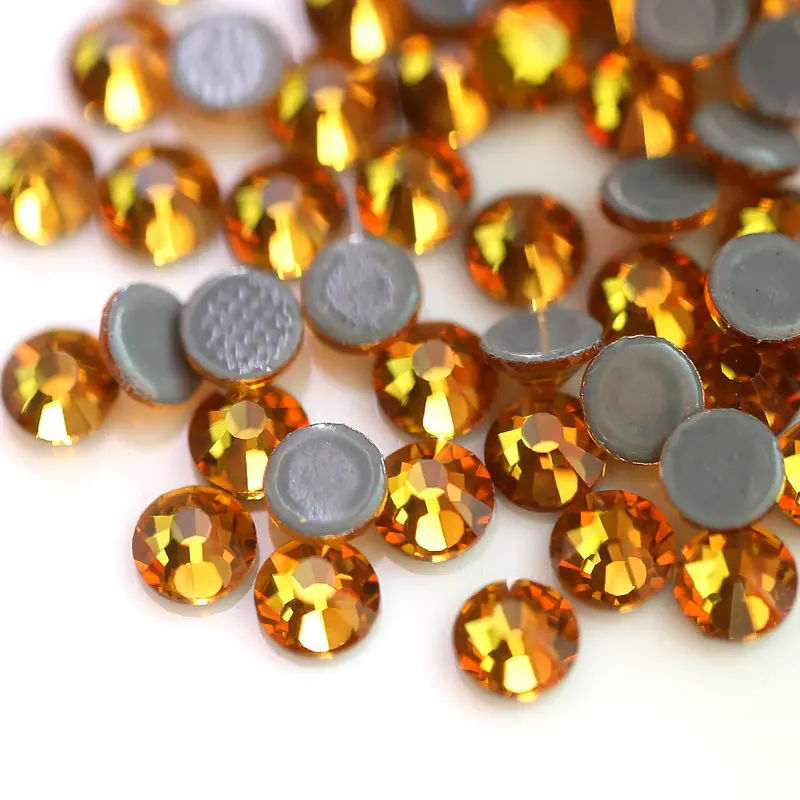 Gold Yellow Hot Fix Rhinestones Flat Back Crystal Glass Iron On Rhinestone for Clothes Pants Decoration