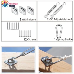 Tewango Stainless Steel Buckle Spring Hook Kits Shade Sail Awning Fixing Fittings Screen Net Instant Grommet Hammock Accessories