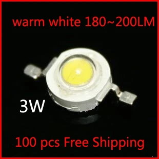 

50PCS 3W High power led Source warm white 2800-3500K 700mA DC3.00-3.8V 180-200LM Lamp beads Free Shipping