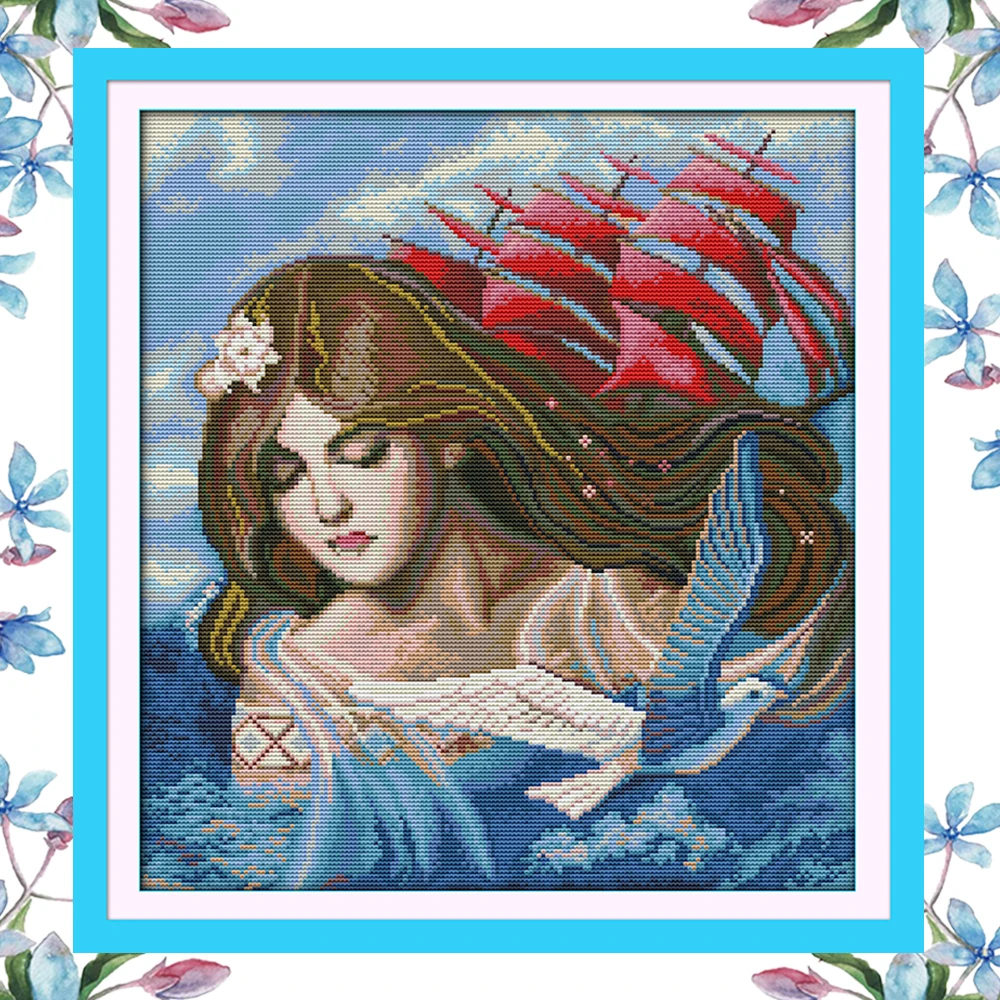 NKF Deep Red Sail Cross Stitch Painting DIY Kits Cross Stitch Embroidery Set for Home Decor Needlework Cross Stitch Pattern