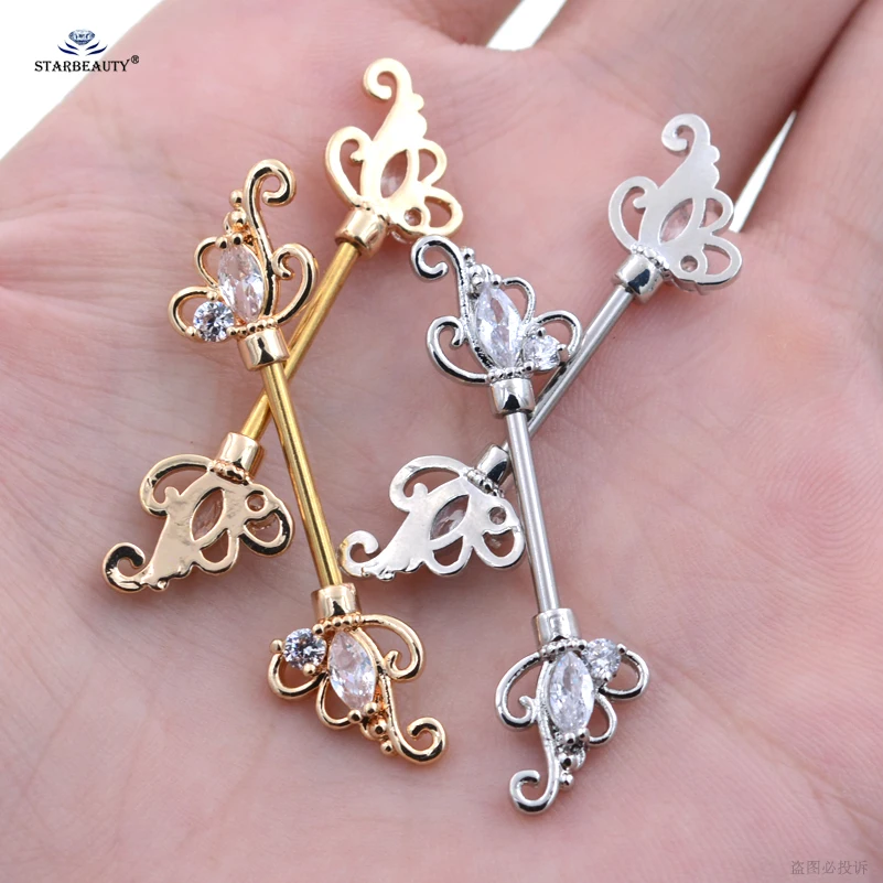 Starose 1 زوج 14 جرام الفولاذ المقاوم للصدأ الحديد مثير حلقات للحلمات من الفولاذ مع الزركون للنساء اللولب الحلمة ثقب المجوهرات