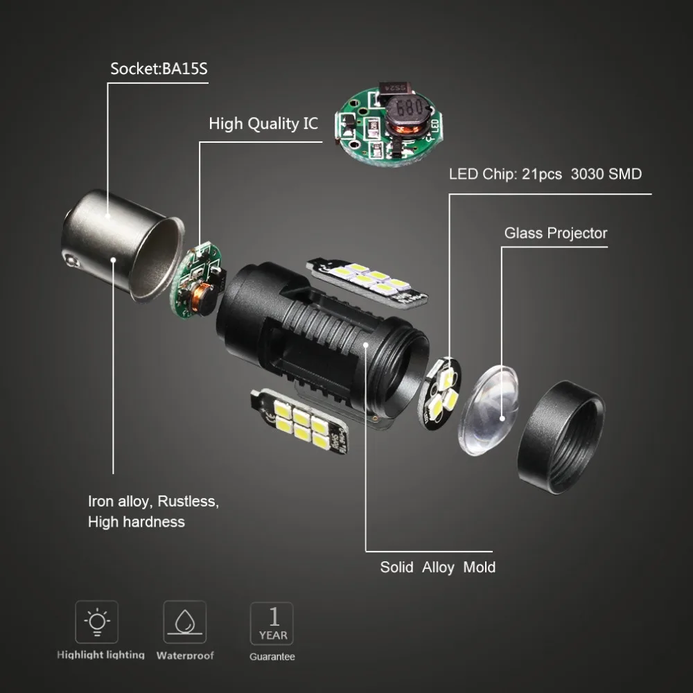 2PCS P21W R5W Led Bulbs 1156 BA15S 21 3030SMD Led Signal Light Canbus 12V 1200LM Turn Light for Car Reverse Lamp Auto Light Bulb