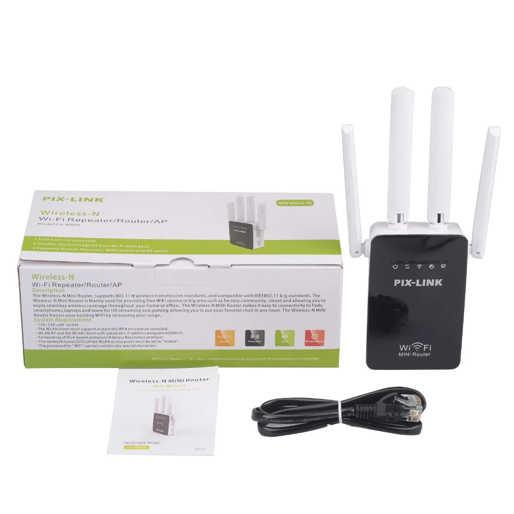 PIXLINK WR09 300Mbps Wireless WIFI Router Repetidor Booster Extender Rede Doméstica 802.11b/g/n RJ45 2 Portas Wilreless-N Wi-Fi