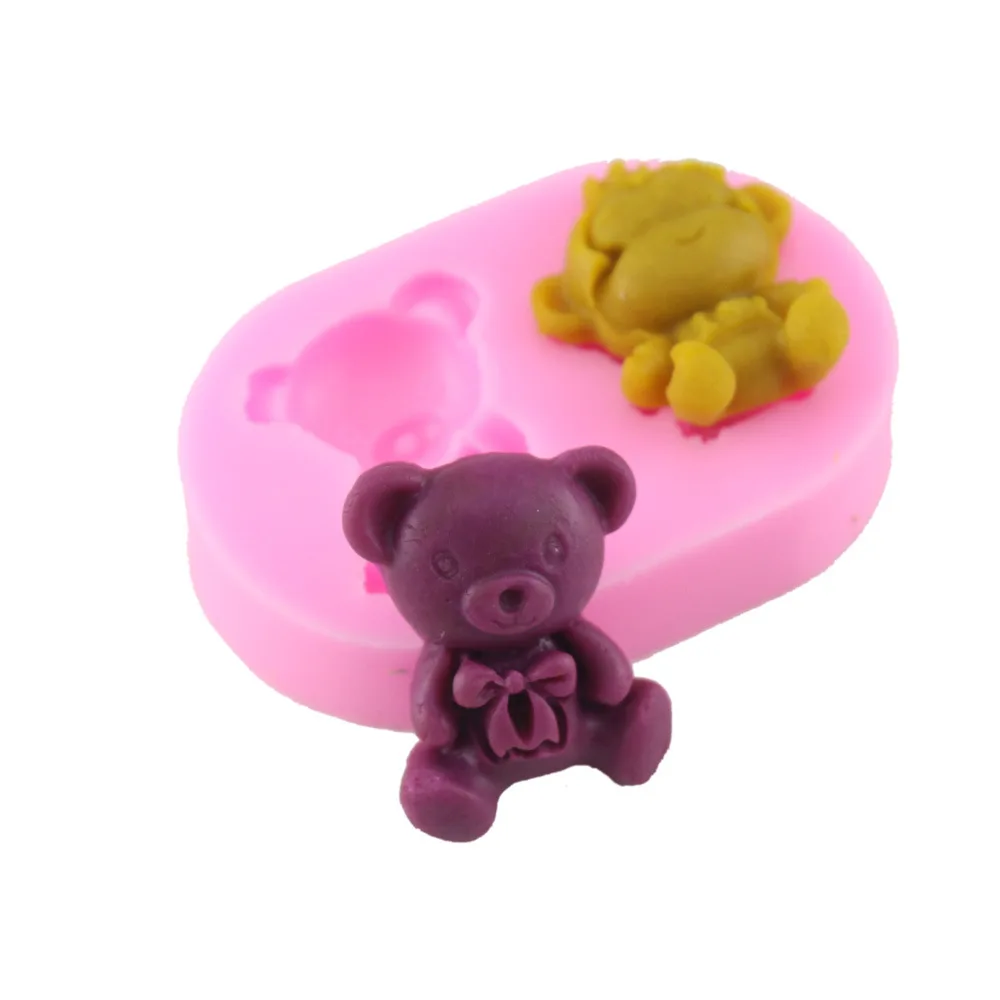 (3 pieces/lot) Latest 6 * 4 * 1.3 cm bear and monkey cartoon animals shape silicone fondant cake mold candy stamp moulding tools