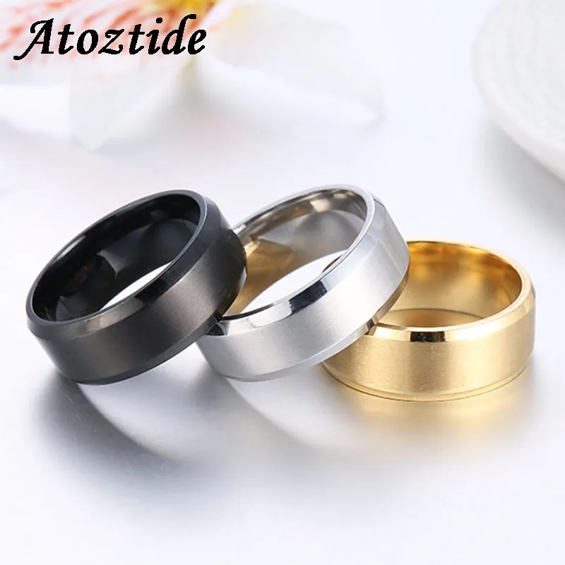 Atoztide Fashion 8mm Black Color Stainless Rings For Women Men Party Round Wedding Band Lovers/Couple Rings Jewelry Gift