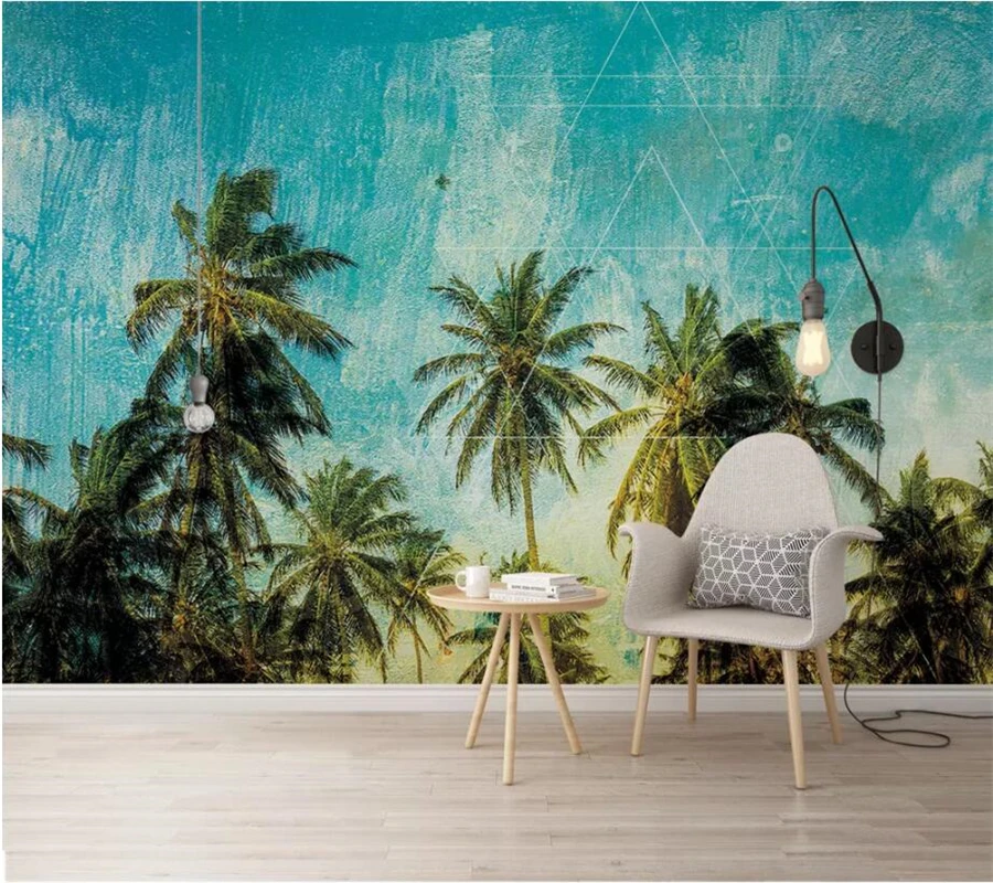 

wellyu Custom wallpaper papel de parede Nordic style nostalgic coconut tree seascape background wall paper mural wall paper