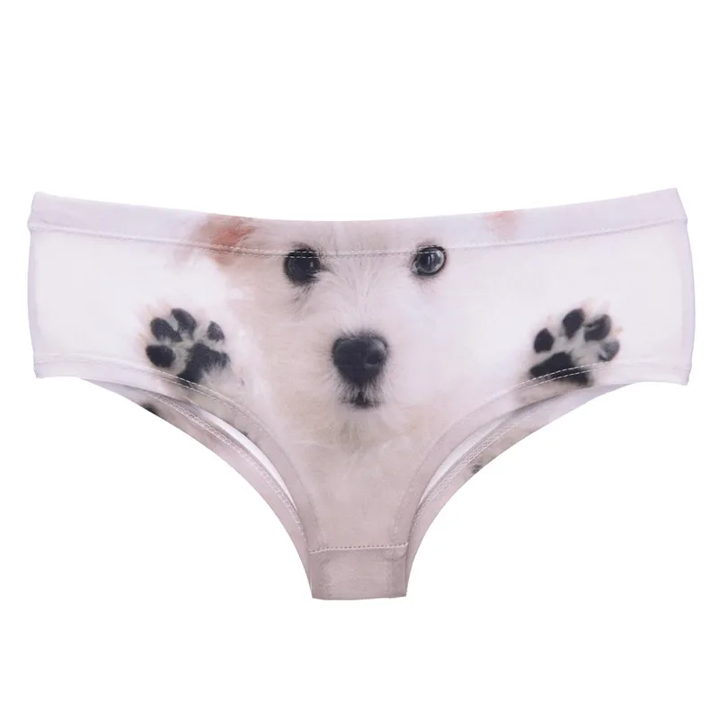 DeanFire Kawaii 3D majtki damskie bielizna biały szczeniak zabawny nadruk piękne figi Push Up bielizna stringi dla kobiet