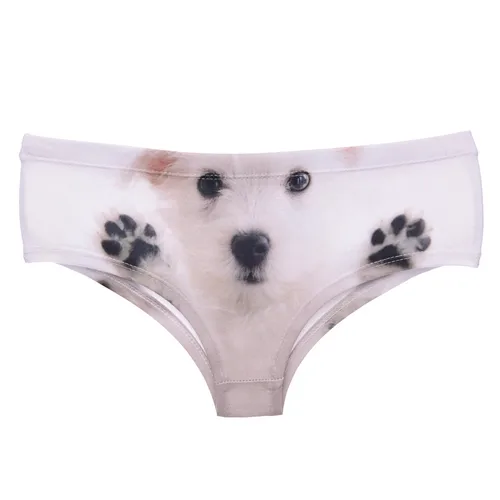 DeanFire-bragas Kawaii 3D para mujer, ropa interior con estampado divertido de cachorro blanco, bragas push-up, lencería, Tanga para mujer