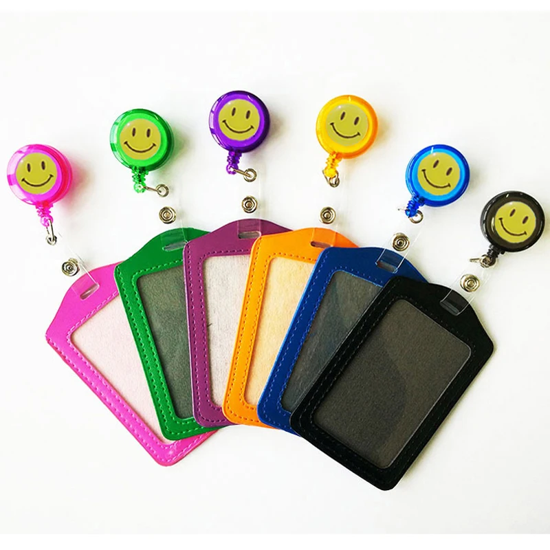 10pcs/lot PU Badge Holder With Retractable Name Reel Holder Clip High Quality School Office Hospital Worker Supplies