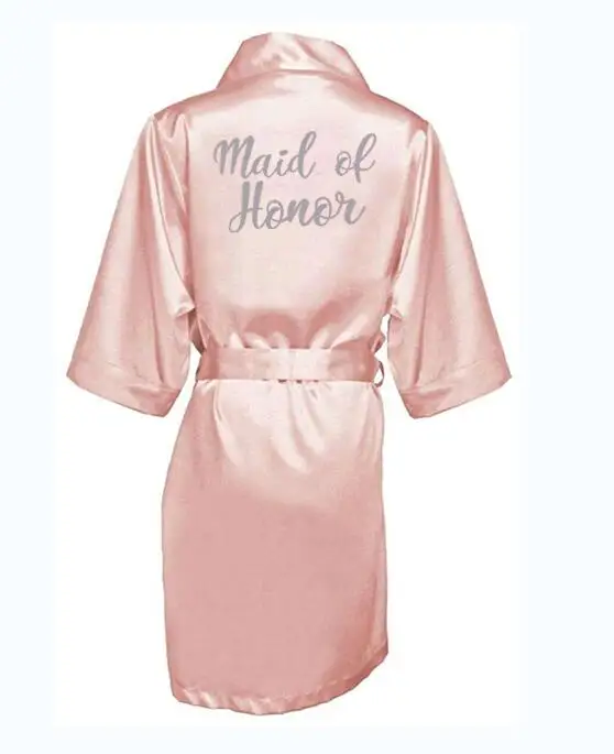 dark pink robe silver letter kimono satin pajamas wedding robe bridesmaid sister mother of the bride robes