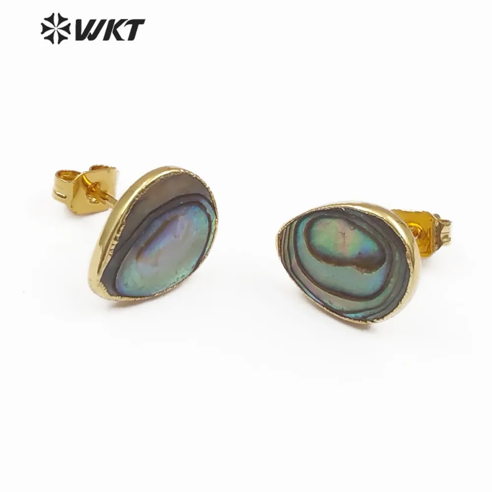 

WT-E486 Tear Drop Shape Abalone Shell Earring Natural Sea Shell Jewelry Women Elegant Stud Earring Gold Framed Shell Earring