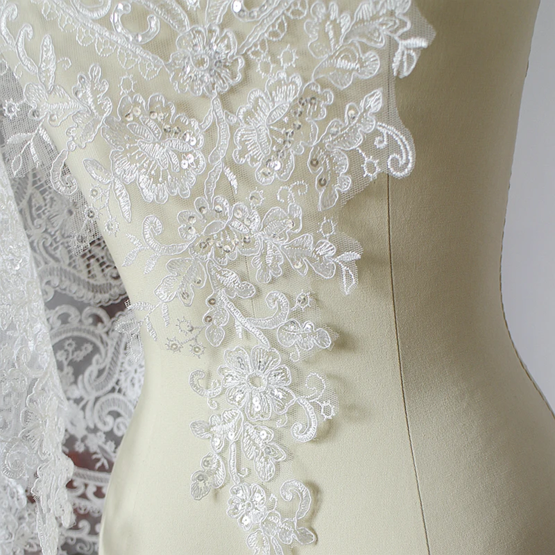 2Yards 54cm Luxurious Corded Sequin Mesh Lace Trimming Wedding Embroidery Eyelash Lace Fabric For Bridal Gown Dresses