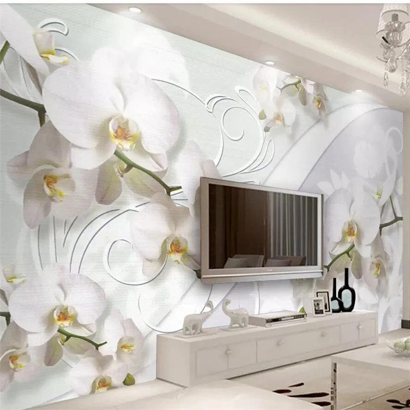 

wellyu Customized wallpaper beautiful European orchid pattern TV background wall custom large mural green wallpaper mural