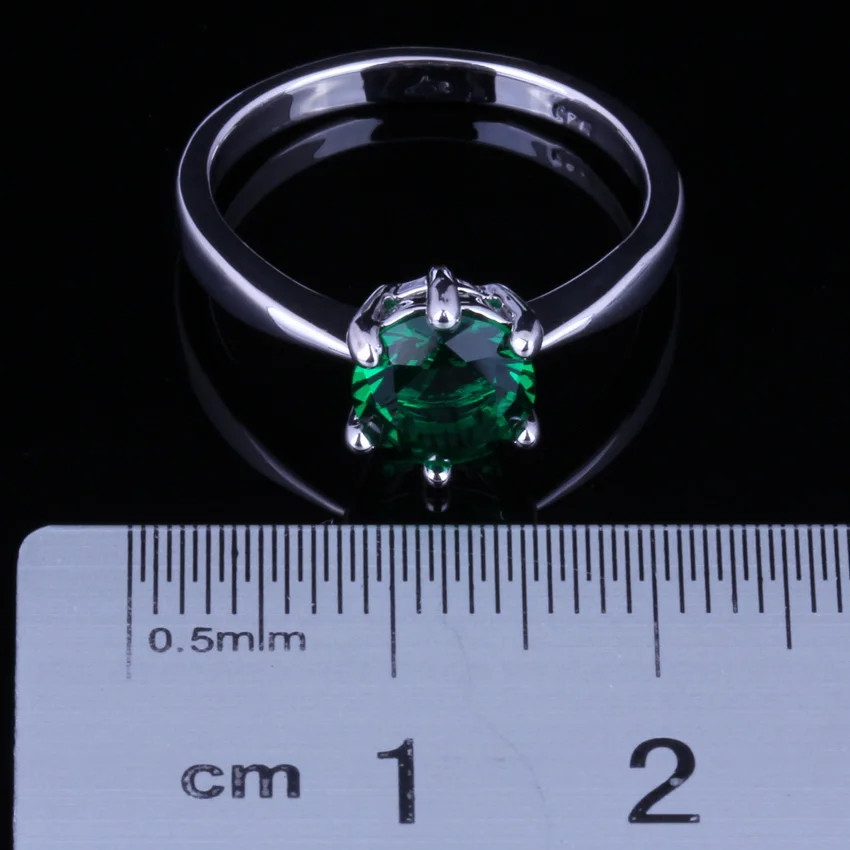 Valuable Round Green Cubic Zirconia Silver Plated Ring V0103