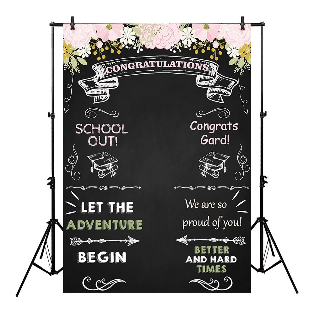 

Congratulate Graduation Backdrop Class of Congrats Grad Floral Chalkboard for College Prom Pictures Candy Table Dessert Party