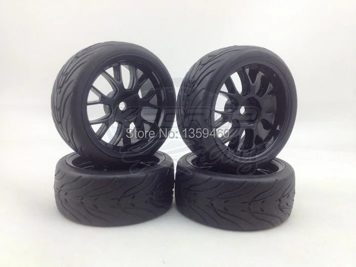 Pre-Glued 4pcs 1/10 Touring Tires Tyre Wheel Rim YINK (Material Black) 3mm offset fits for 1:10 Touring Car 1/10 Tire