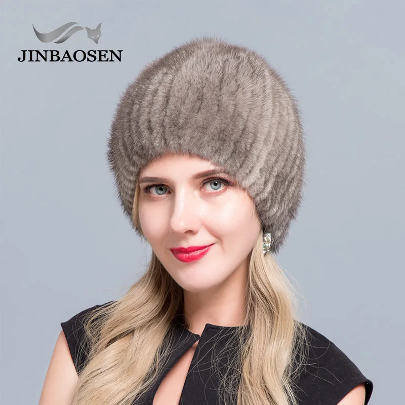 Middle Aged Women In The Winter Mink Fur Hat Women Knitted Sweater Hat Fashion European and American Style Ski Caps