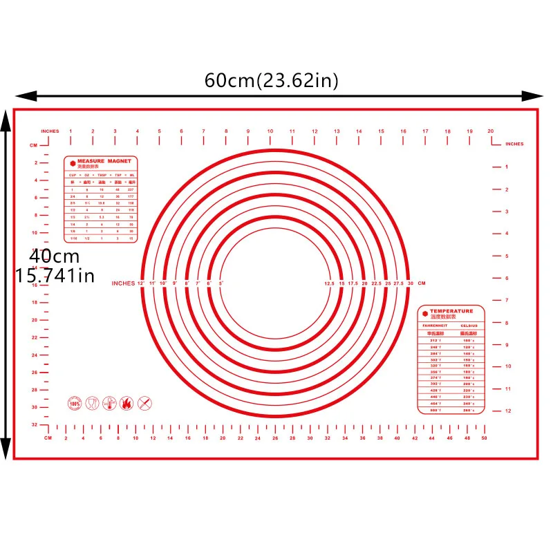 High Quality 60*40cm Silicone Baking Mat Kneading Dough Mat Baking Rolling Pastry Mat Bakeware Liners Pads Cooking Tools