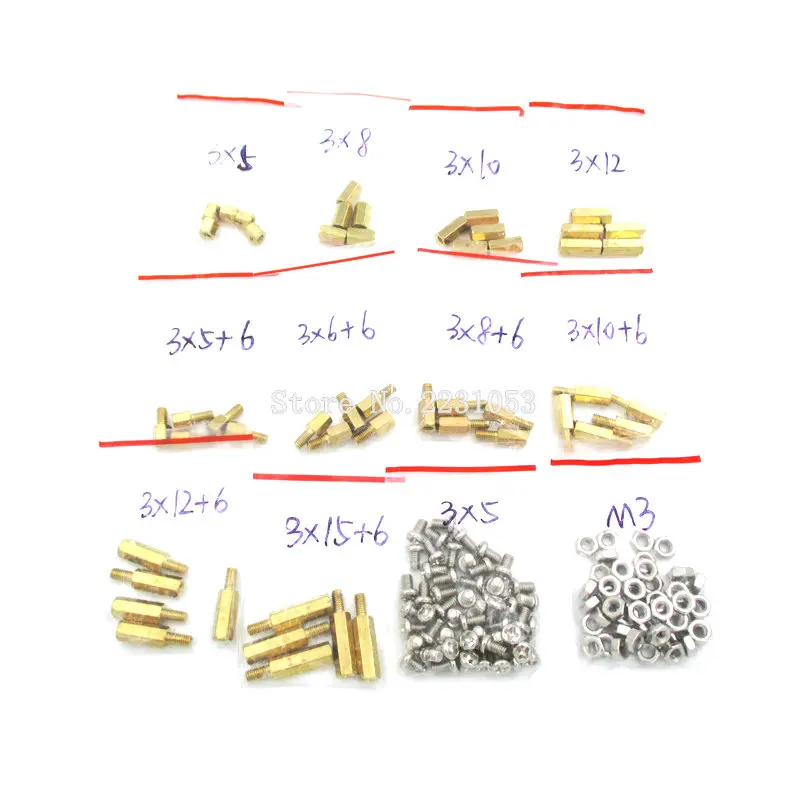 150PCS/LOT M3 PCB Hex Male Female Thread Brass Spacer Standoffs/ Screw /Hex Nut Assortment Set Kit