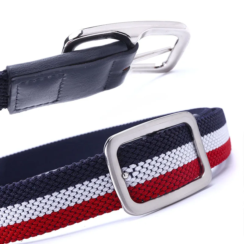 Fashion The Newest Luxury Gentleman Belt Without Holes Men\'s Elastic Reversible Belt With Mixed Color Stretch Woven Canvas Belt