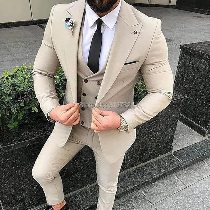 

Terno Masculino Slim Fit 2024 Beige 3 Pieces Set Men Suit With Pants Plain Designer Tuxedo Wedding Suits For Men Costume Homme