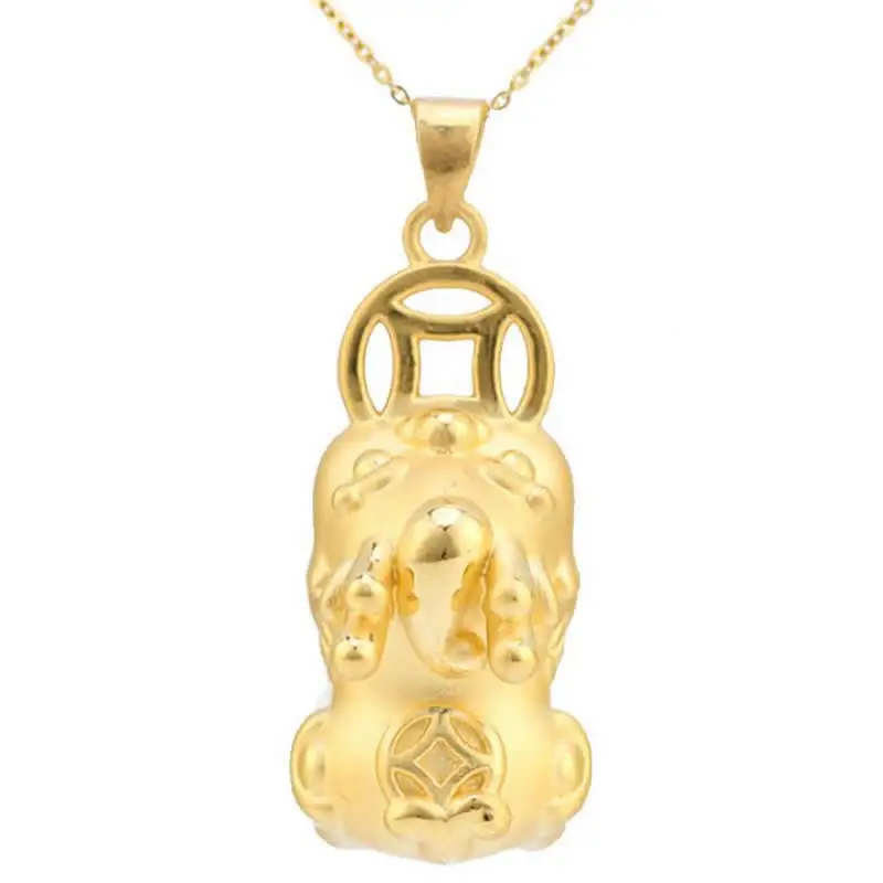 24K Yellow Gold Pendant 3D Yellow Gold Dragon Son Coin Pixiu Baby Necklace Pendant P6211