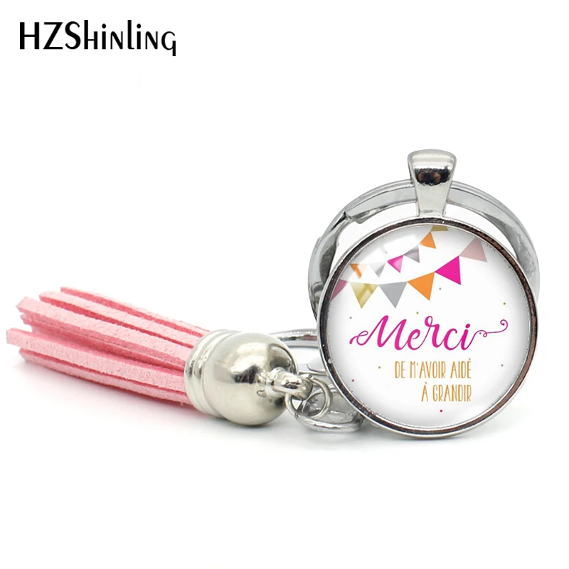 2019 New Merci De M\'avoir Aider A Grandir Tassel Keychain Thanks Gifs Keychains Glass Hand Craft Jewelry