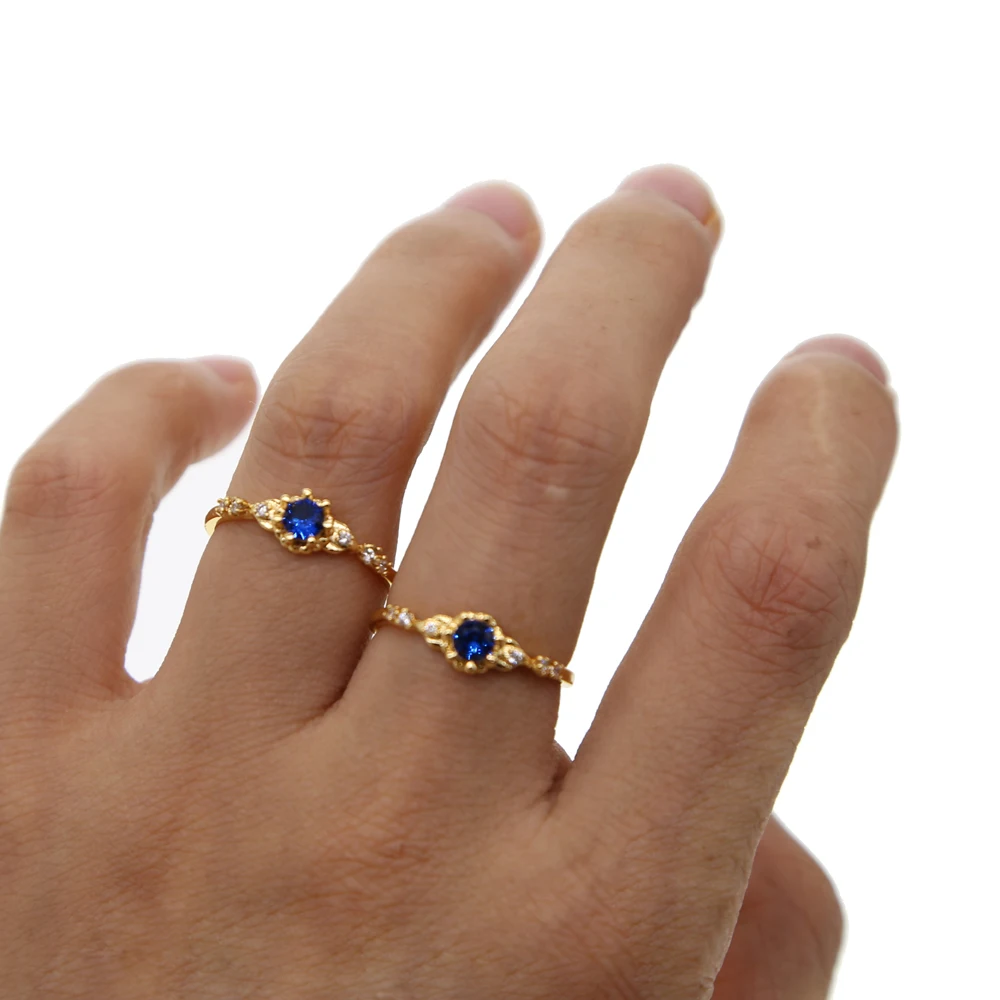 simple fashion blue stone RING for girl gold color minimal delicate jewelry factory drop shipping promotion cute rings image 4