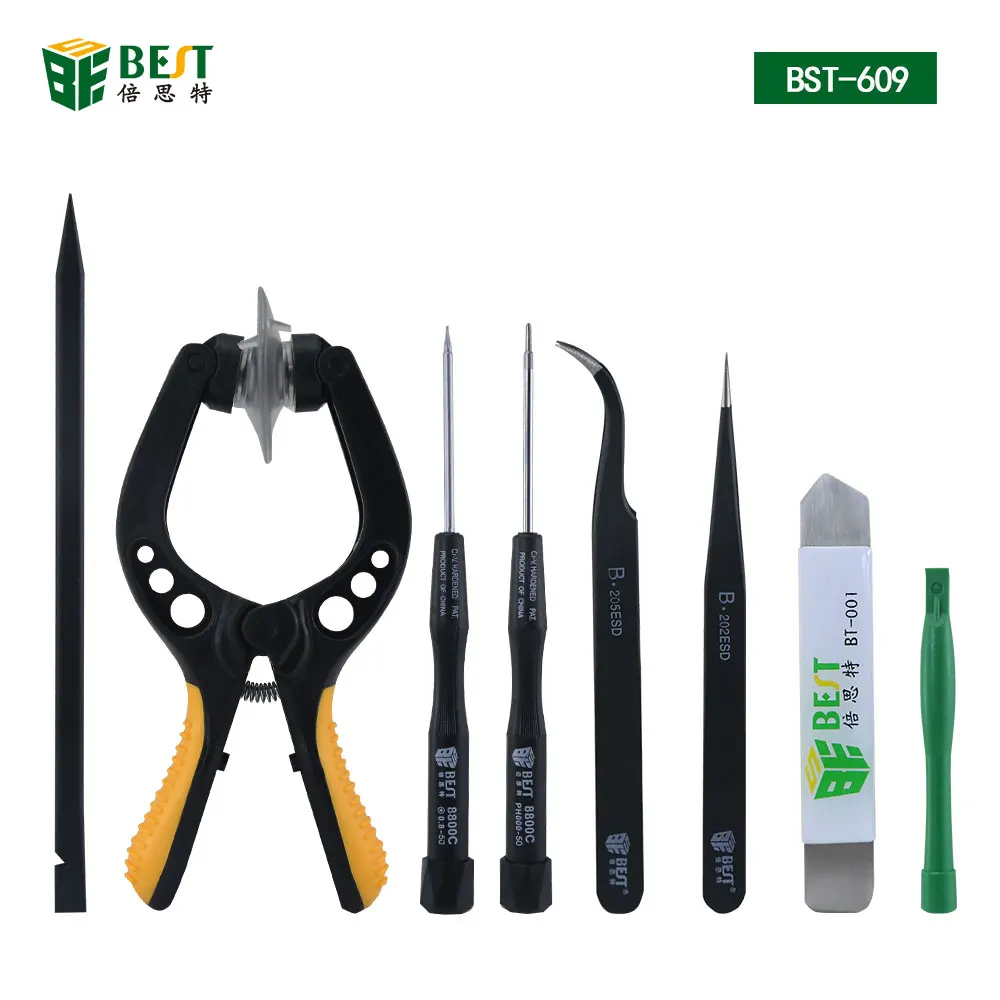 Free shipping BST 609 Cell phone repair tool kit with screen opening pliers suction cup Opening Tools for iphone