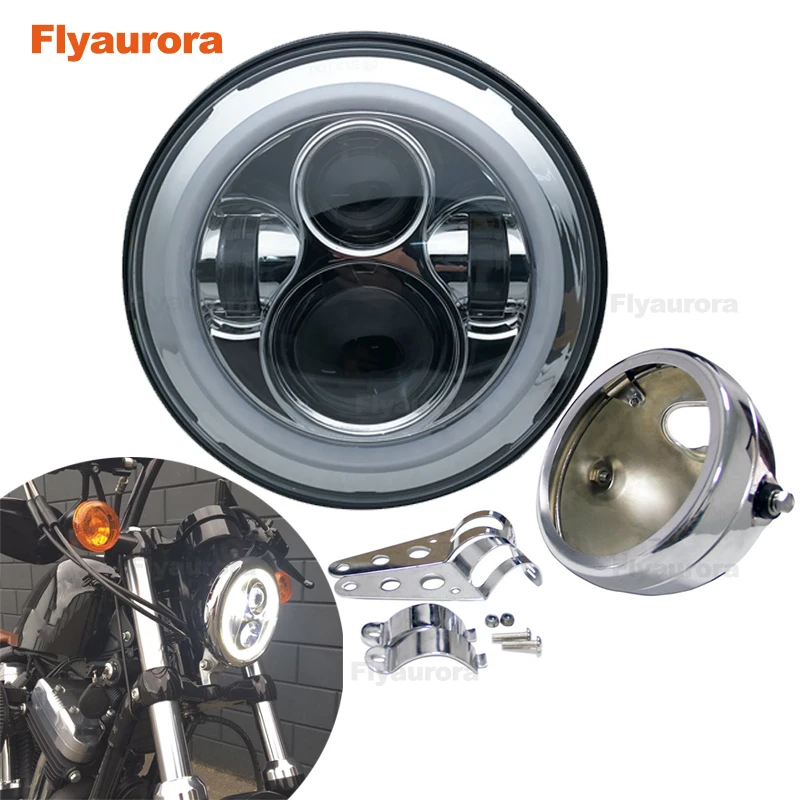 

Newest 5.75" LED Motorcycle halo Headlight with 5.75inch Lamp housing bucket forProjector motor Headlights flyaurora