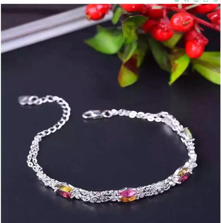 Natural And Real Tourmaline bracelet Chain bracelets 925 sterling silver 5*5mm 8pcs