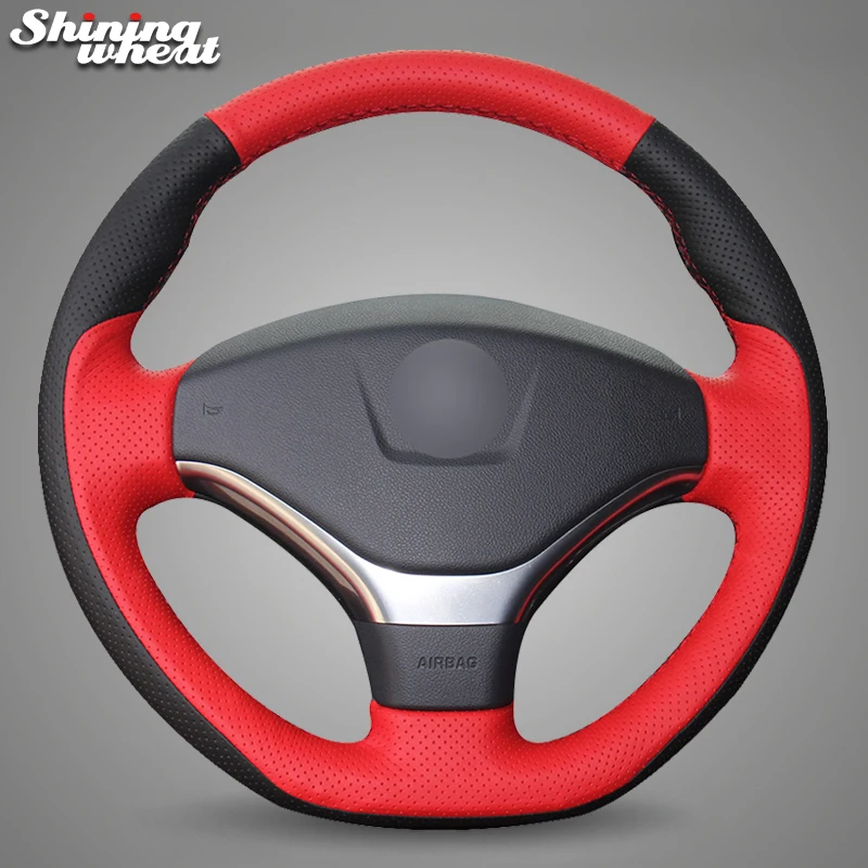 Shining wheat Red Black Genuine Leather Car Steering Wheel Cover for Peugeot 308 2012-2014