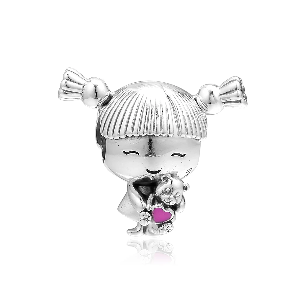 

Girl with Pigtails Charm 100% 925 Sterling Silver Bead Fit Europe Bracelet Family Charms Jewelry Making Necklace for Daughter