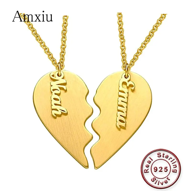 

Amxiu Two Pieces Love Heart Wing Necklace 925 Sterling Silver Engraved Two Names Necklace Pendant Custom Jewelry For Lovers Gift