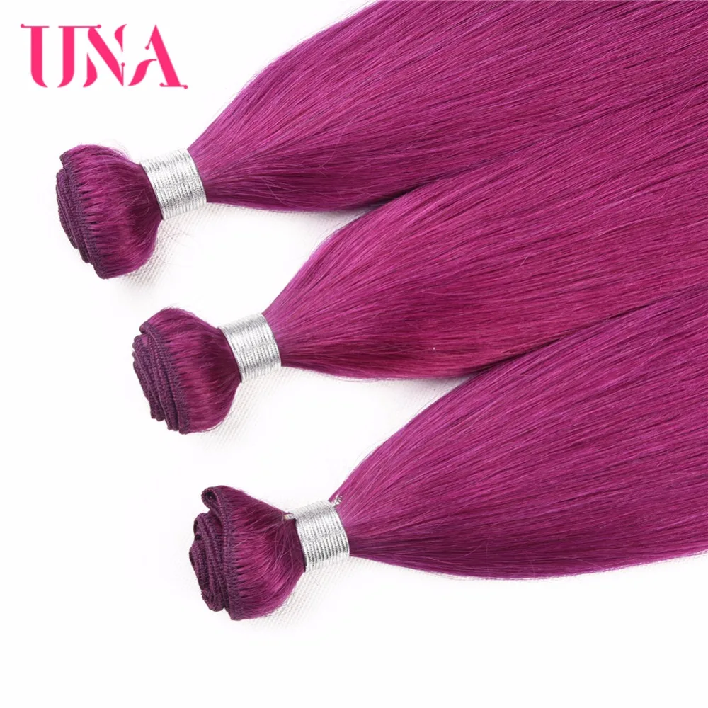 UNA HUMAN HAIR Pre-Colored #Purple Peruvian Straight Hair 3 Bundles Deal 100% Human Hair Bundles Remy Hair Bundles