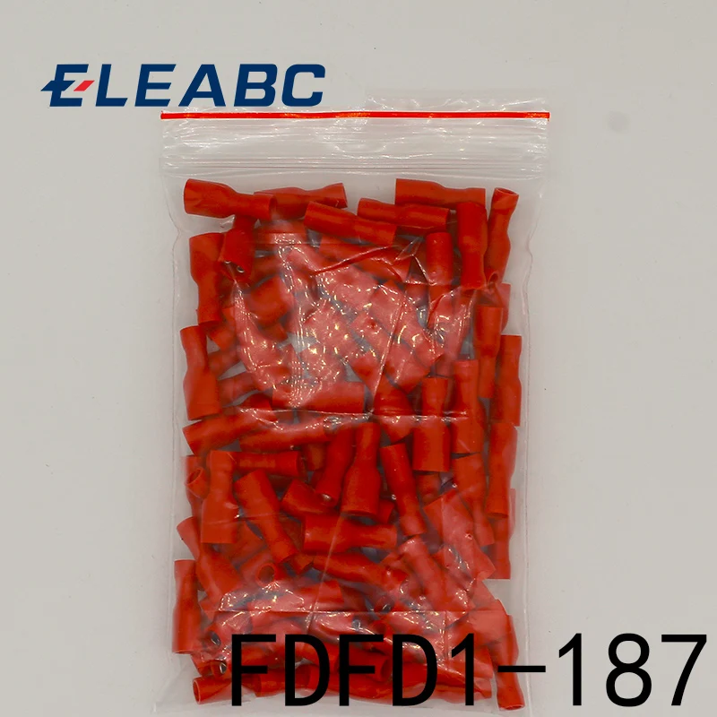 FDFD1.25-187 FDFD2-187 insulating Female Insulated Electrical Crimp Terminal Connectors 100PCS/Pack Cable Wire Connector FDFD