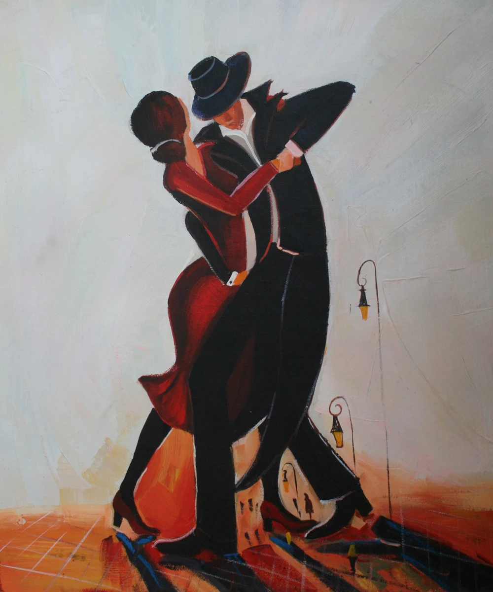 Modern Abstract Dancer Oil Painting Tango Wall Decorative Canvas Art Hand Painting Vertical Christmas Gift