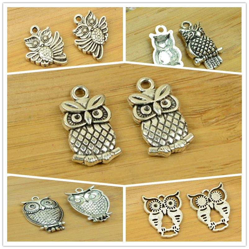 alloy owl DIY charm small size vintage antique silver animal bird shape jewerly accessories making findings free shipping