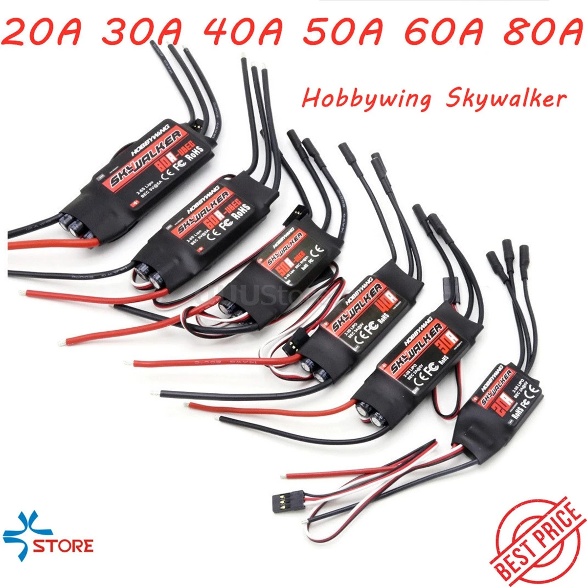 Hobbywing SkyWalker 15A 20A 30A 40A 50A 60A 80A ESC Brushless Speed Controller With BEC For RC FPV Quadcopter Skywalker Airplane