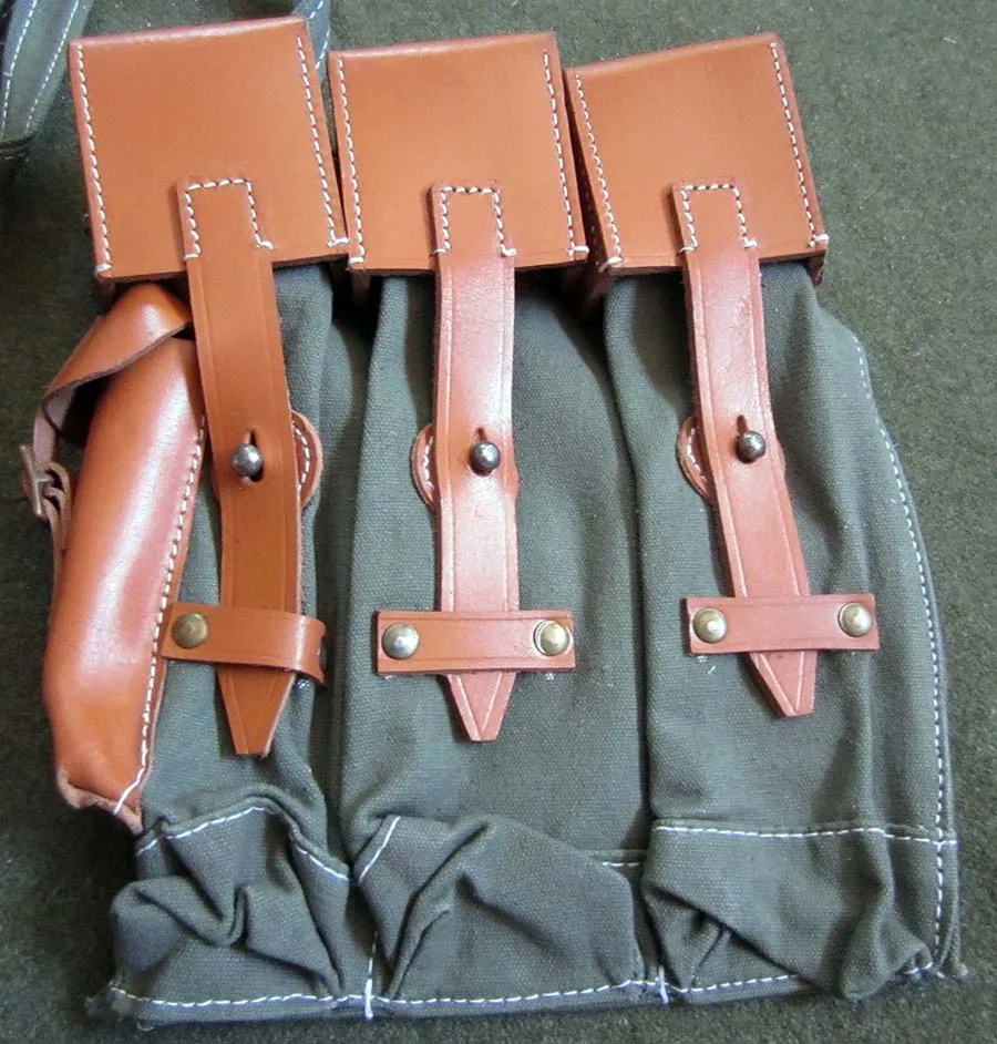 WW2 German MP44 STG44 Ammo Mag Pouch Pair Canvas & Leather Top