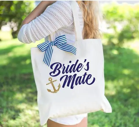 

custom glitter ANCHOR wedding bridesmaid maid of honor tote bags Champagne Party gift Bags Bachelorette bridal shower favors